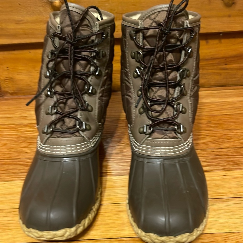 LL Bean 8" Brown Nylon Quilted Waterproof Shearling-Lined Duck Boots 9M